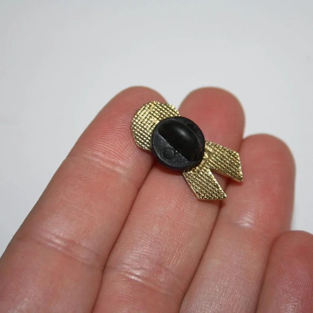 Gold and navy blue ribbon lapel pin 1